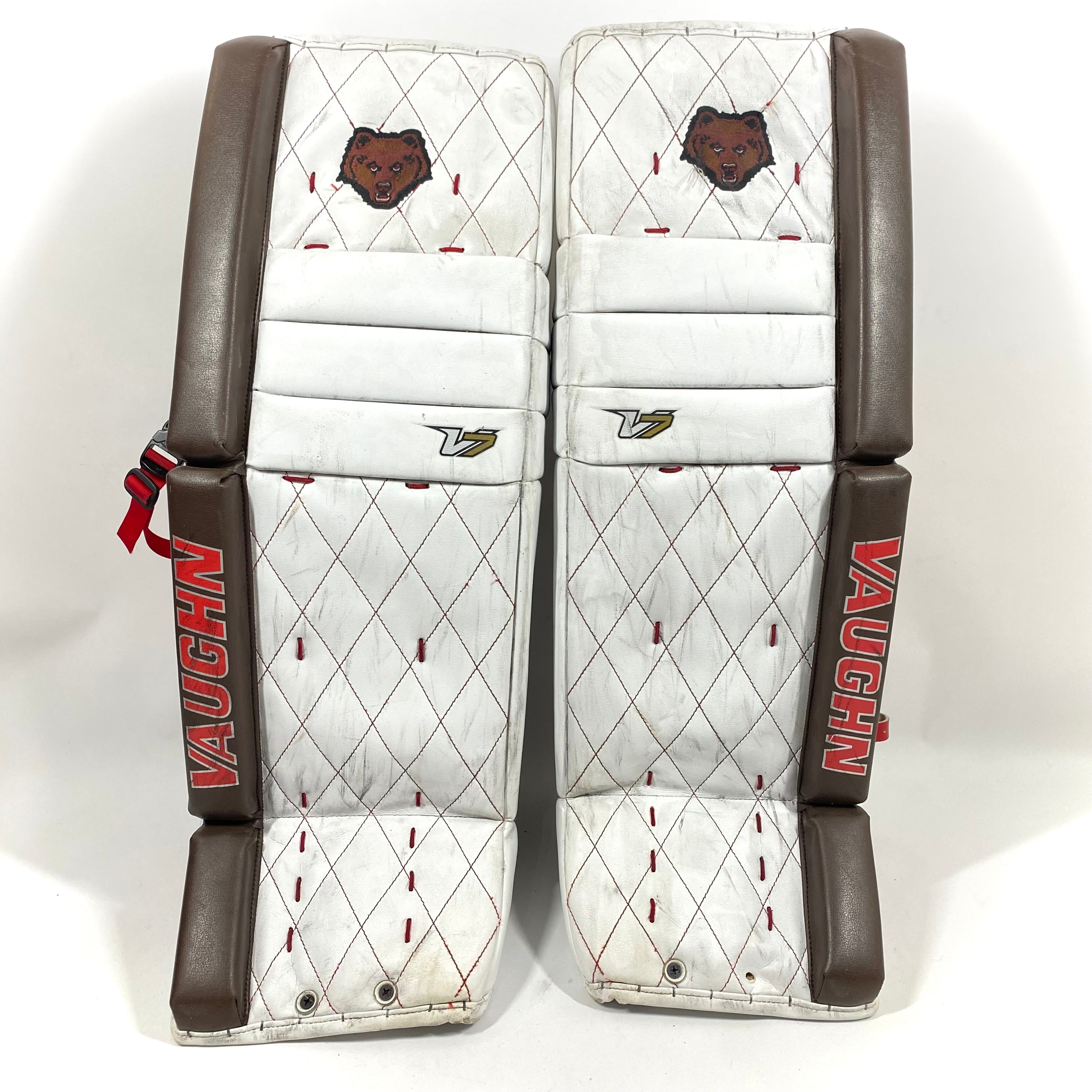 Vaughn Velocity V7 - Jambières de gardien de but Pro Stock d'occasion - Ensemble complet (blanc/marron/rouge)